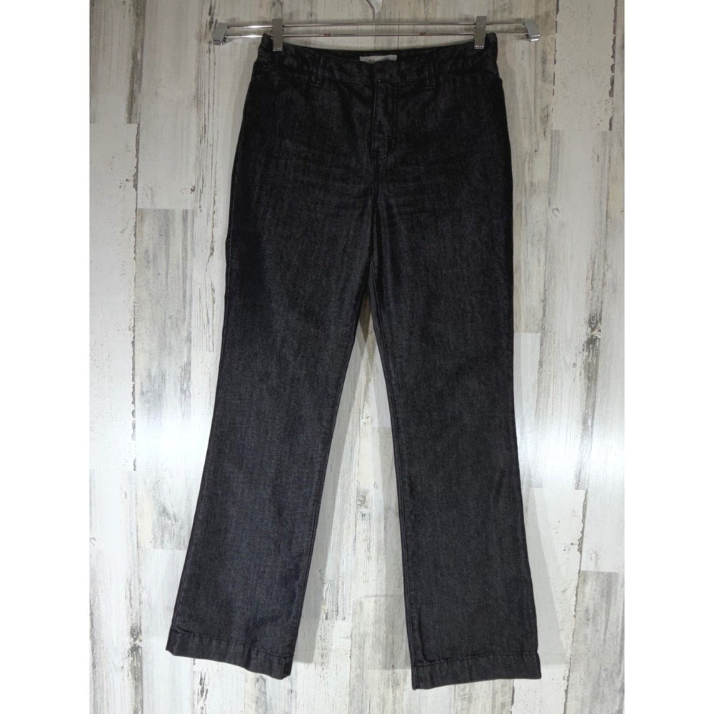Chicos Platinum Pants Size 1.5 Reg (31x32.5) Black Shimmer Coated Straight Leg